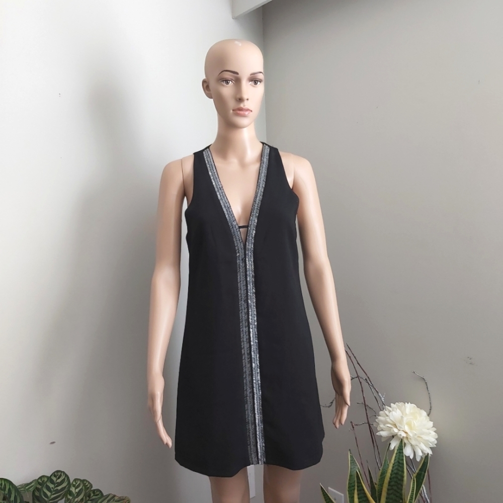 Lush black sleeveless v-neck beaded dress y2k